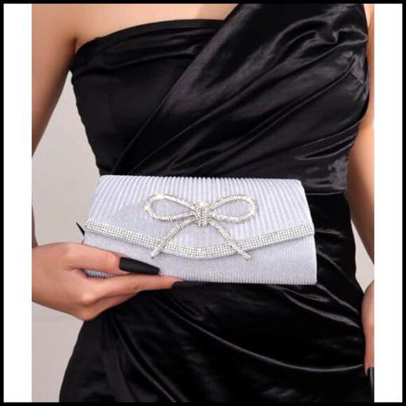 Sparkly Rhinestone Bow Clutch Evening Bag Elegant Party Prom Purse